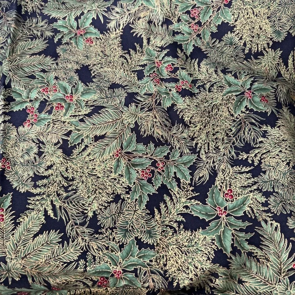 Holiday Flourish Japan Kaufman Christmas Holly Cotton Quilting Fabric Metallic
